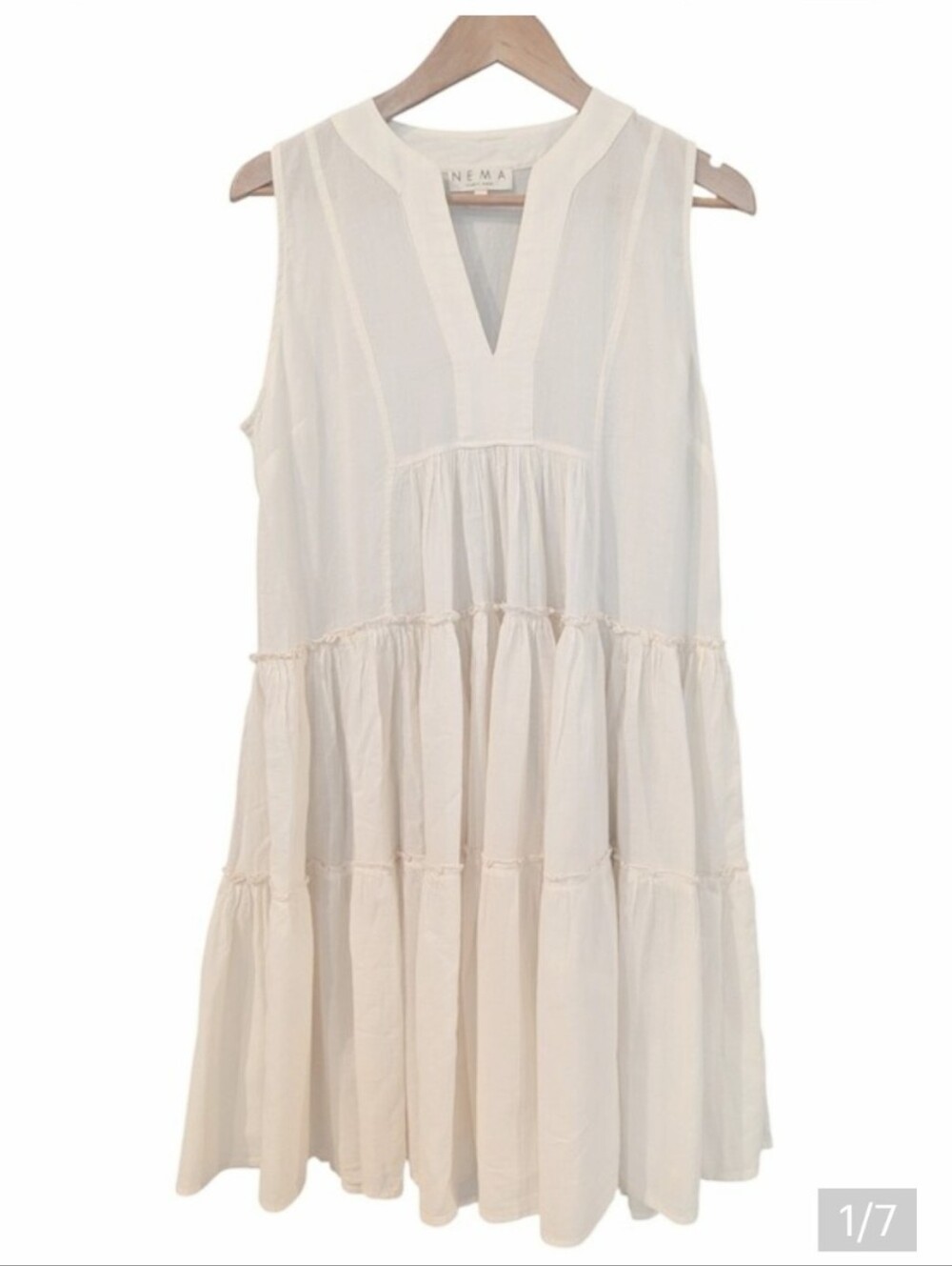 NEMA Resort Wear Sleeveless Tiered Cotton Dress - Cream Medium